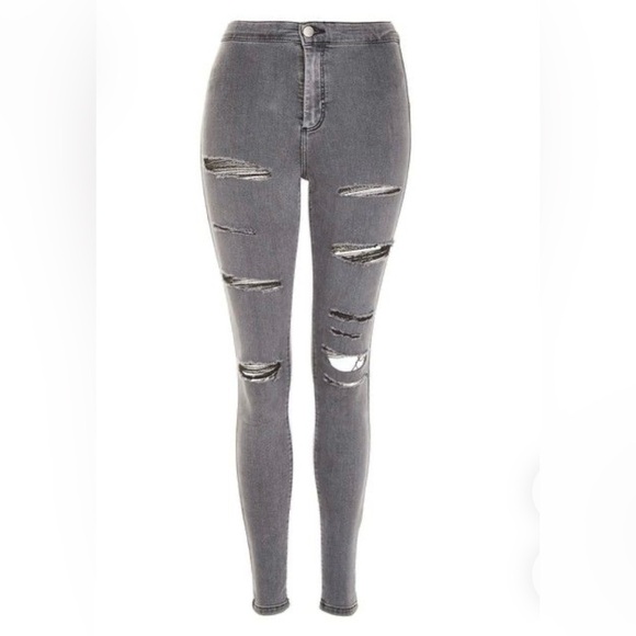 Topshop Joni super skinny high waisted distressed grey women’s jeans - size 25 - Picture 1 of 7